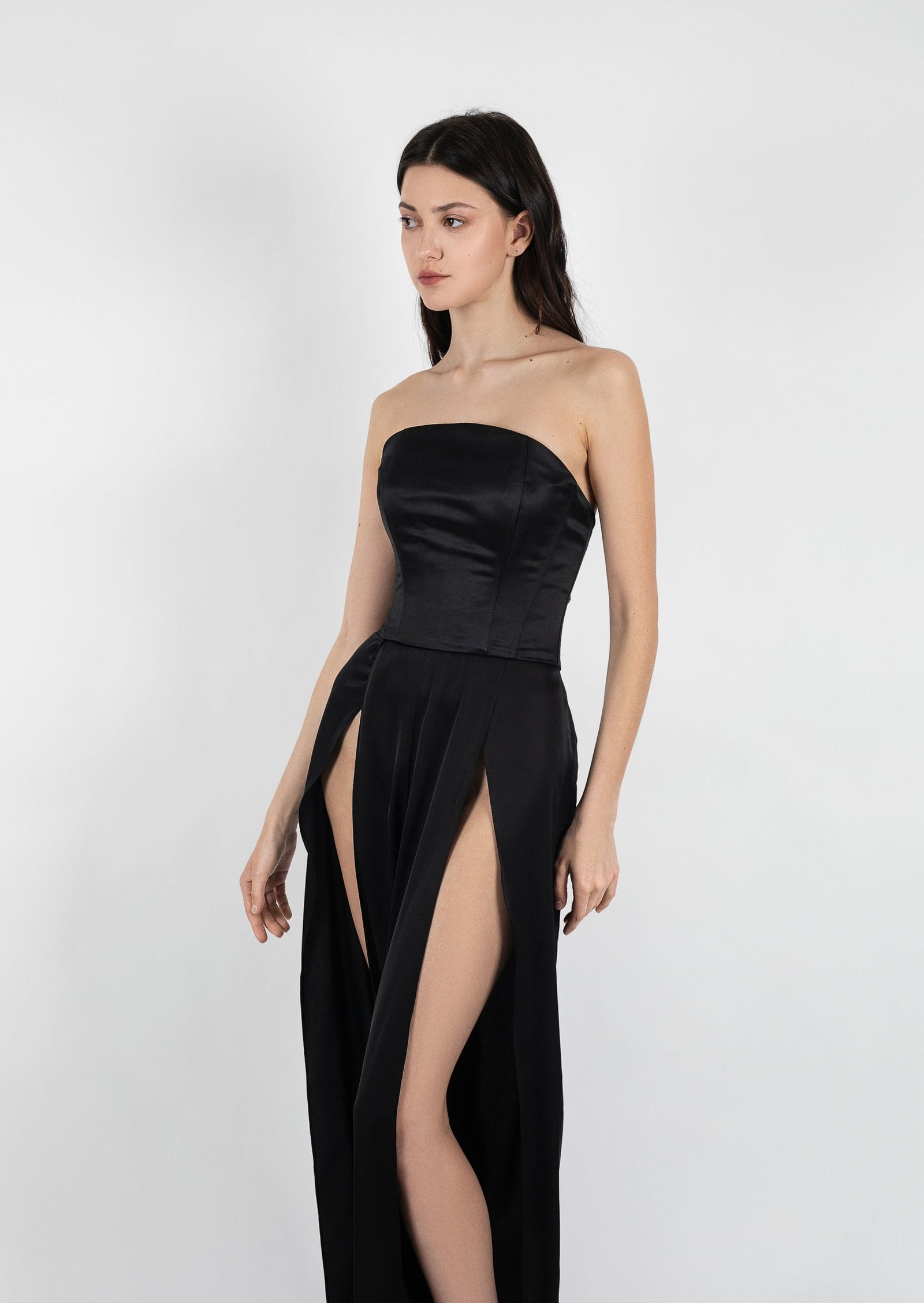 black corset top formal dress Ladivine CD0237 - Long Tulle A-Line Dress