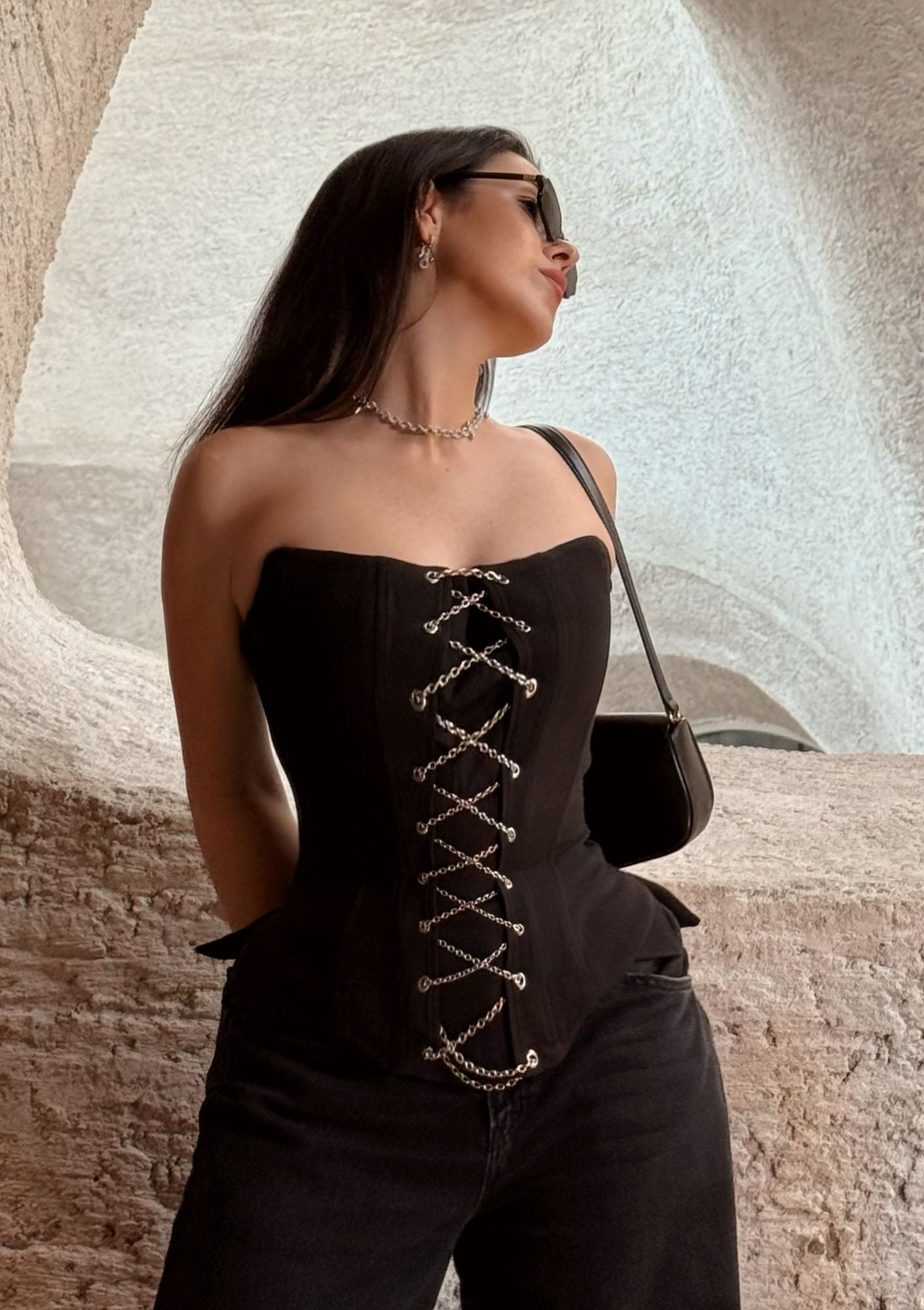 Black Chain Corset Top – Luxury Satin Corset with Chains | La Musa