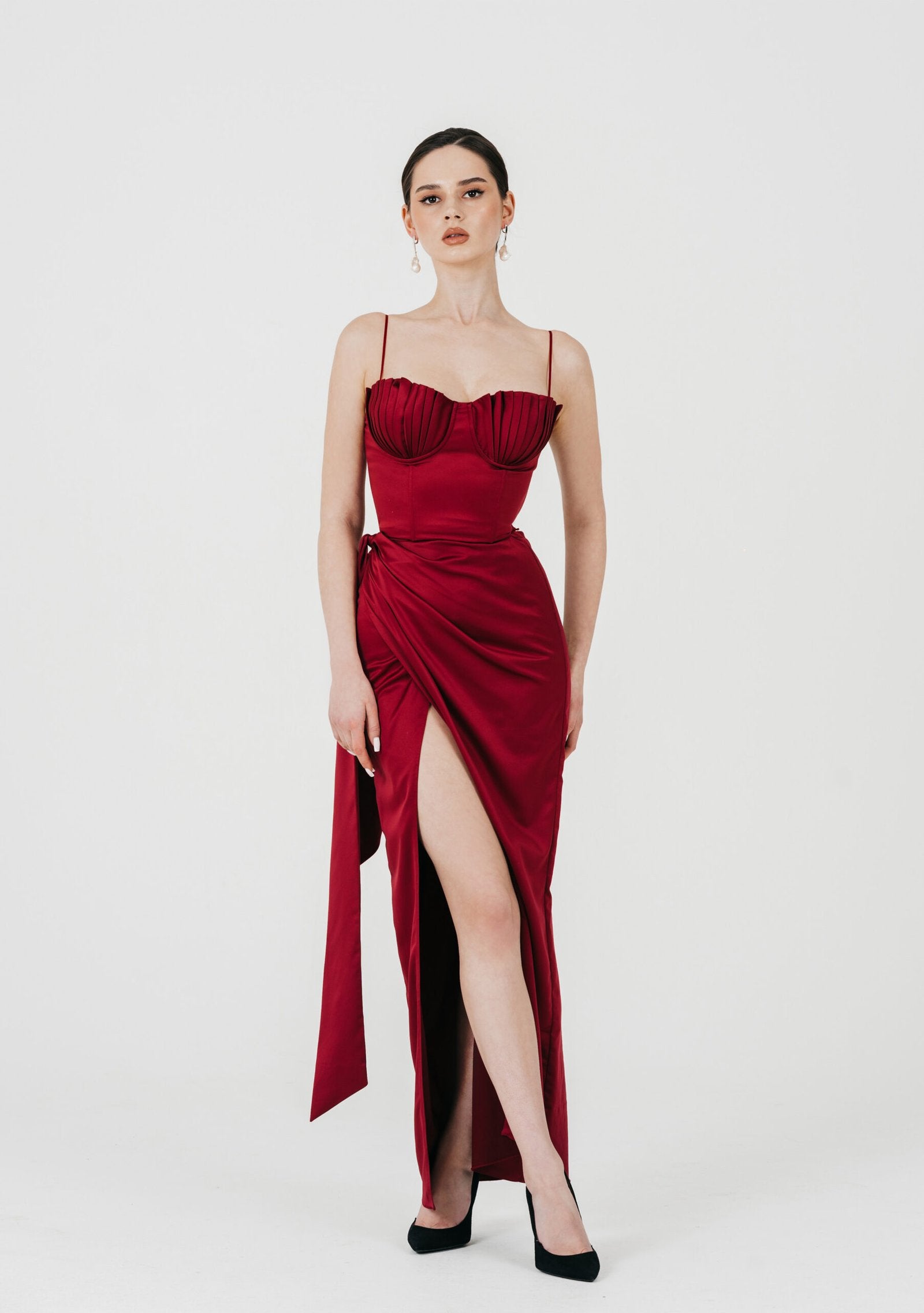 silk wrap skirt dress Cherry Wrap Skirt - Red Satin Maxi