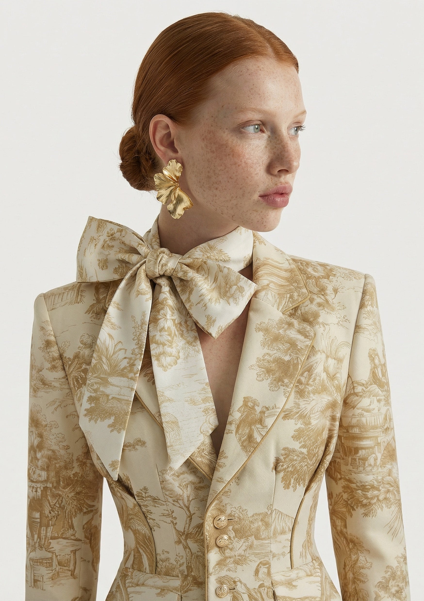 Ivory Gold Toile Blazer Mini Dress - Versailles