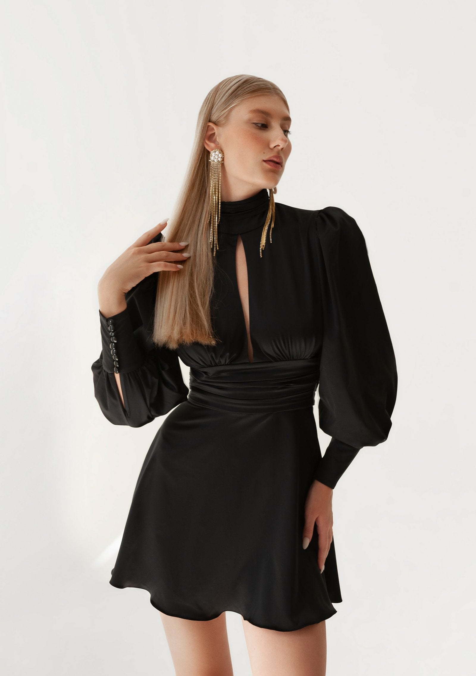 Satin Open-Back Mini Cocktail Dress - Black Paris