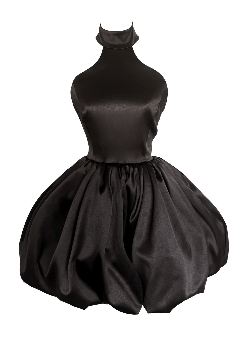 Black Satin Halter Mini Dress - Little Tulip