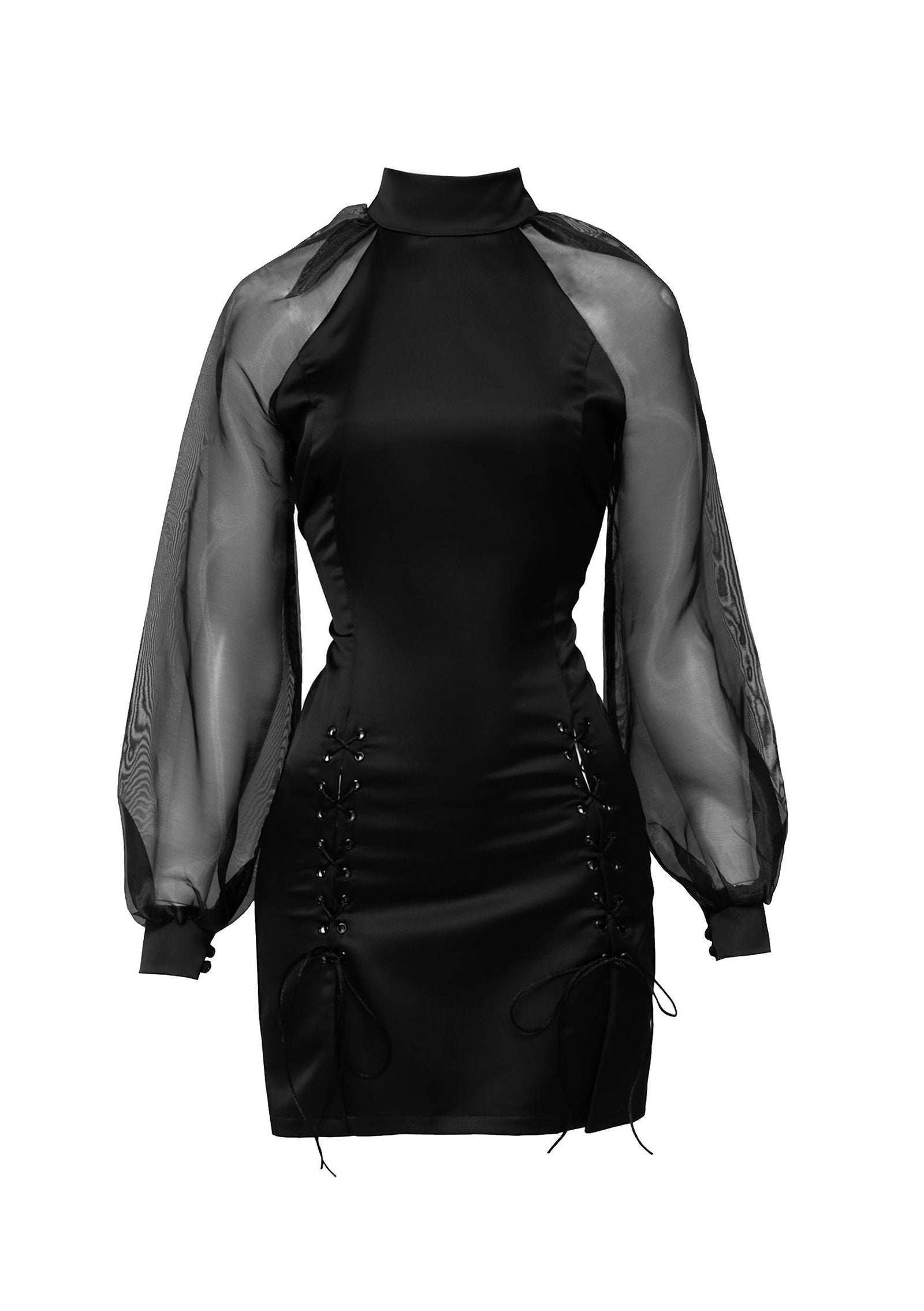 black organza puff sleeve dress Lace & Beads puff sleeve organza mini dress in black