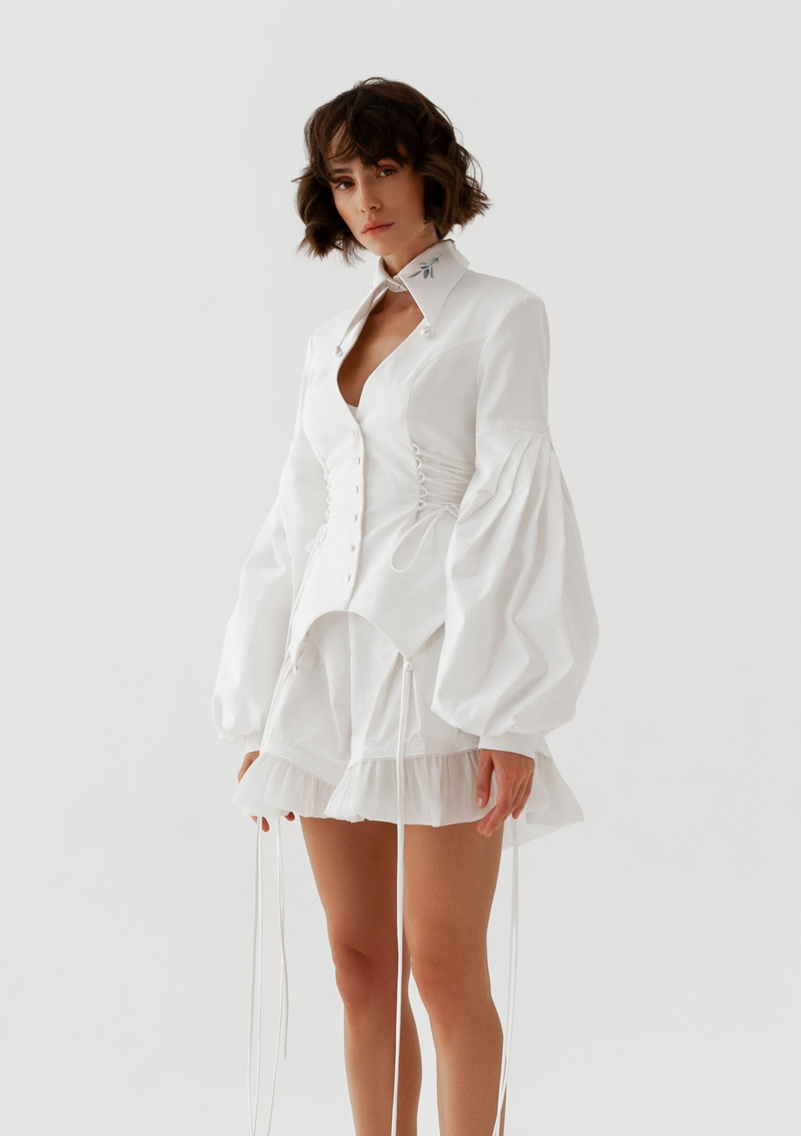White Cotton Corset Blazer - Provance