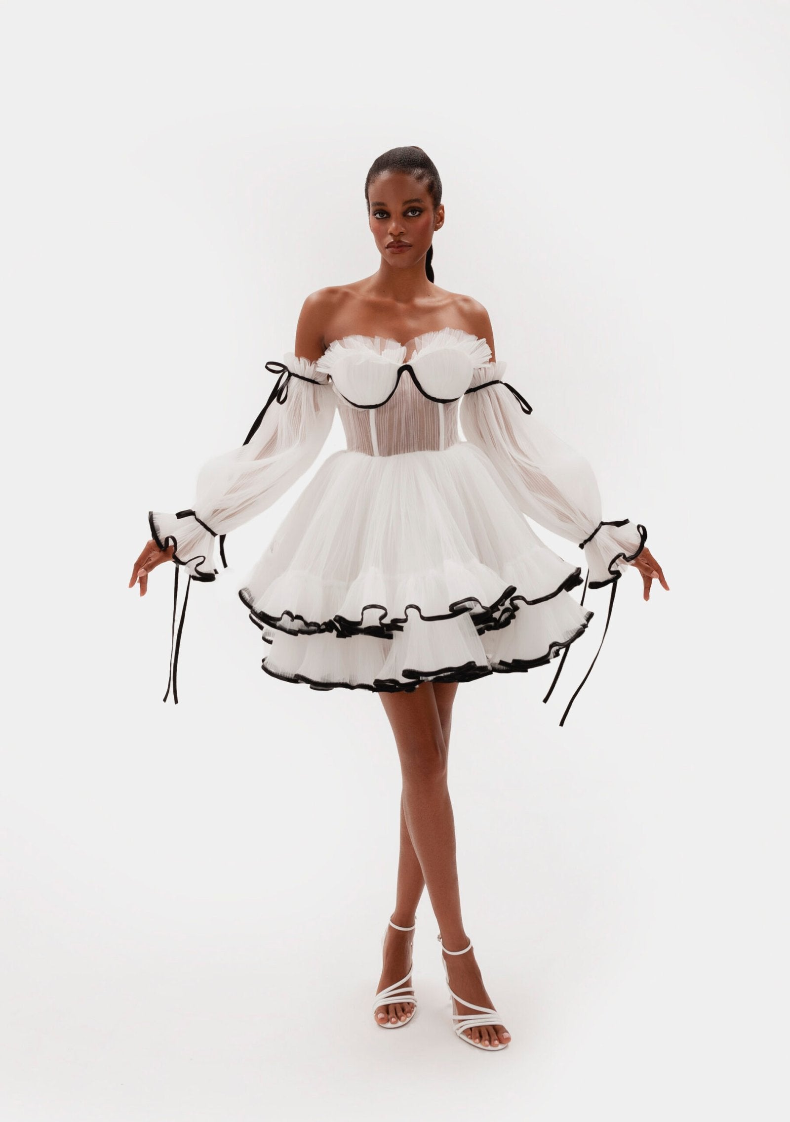 White Tulle Corset Mini Dress - Eiffel Tower
