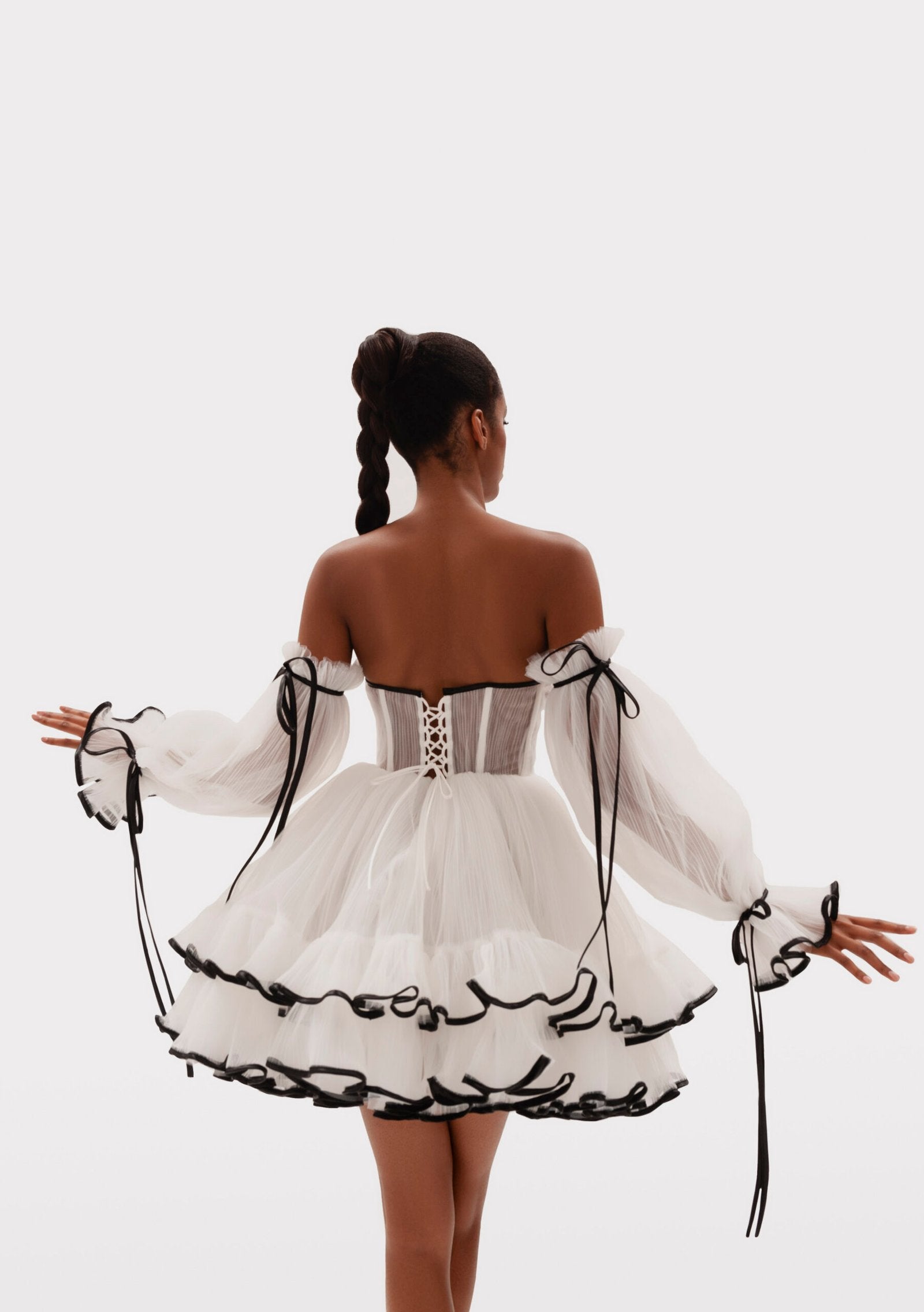 black and white corset dress MONACO & 10% Spandex Lining The Halter Corset Gown -