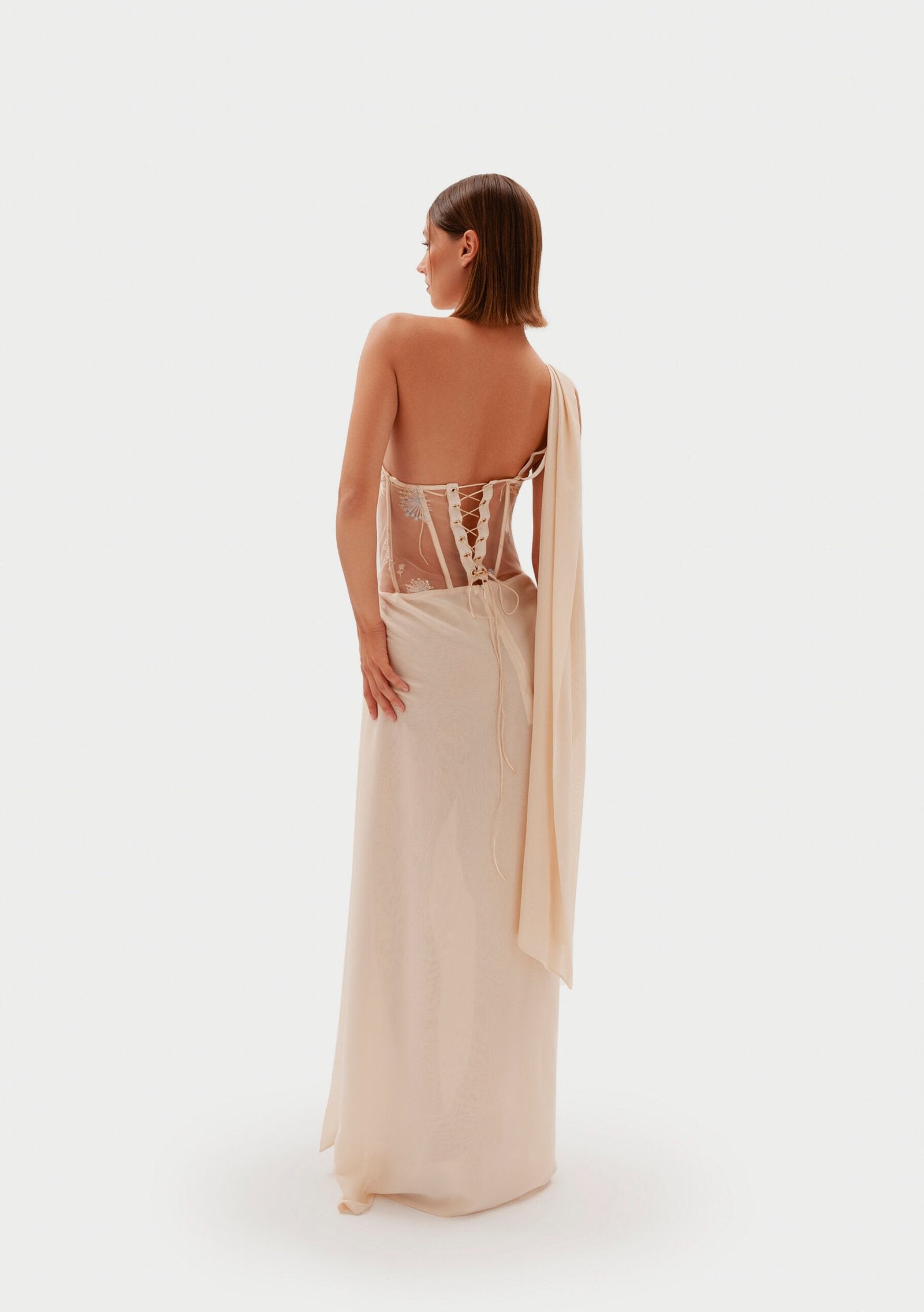 One-Shoulder Embroidered Corset Gown - Sappho