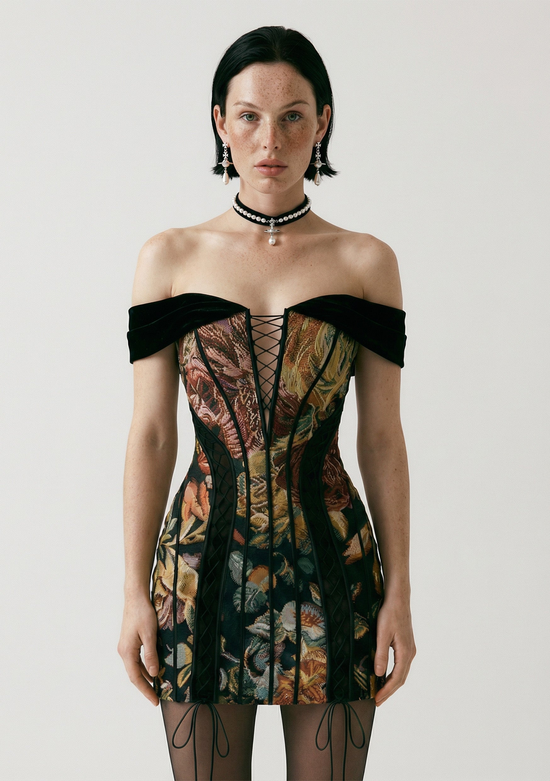 Black Tapestry Corset Mini Dress - Nocturna