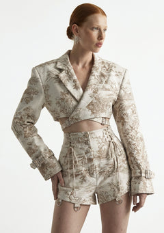 Savoy Blazer cropped ivory toile tapestry corset blazer front view