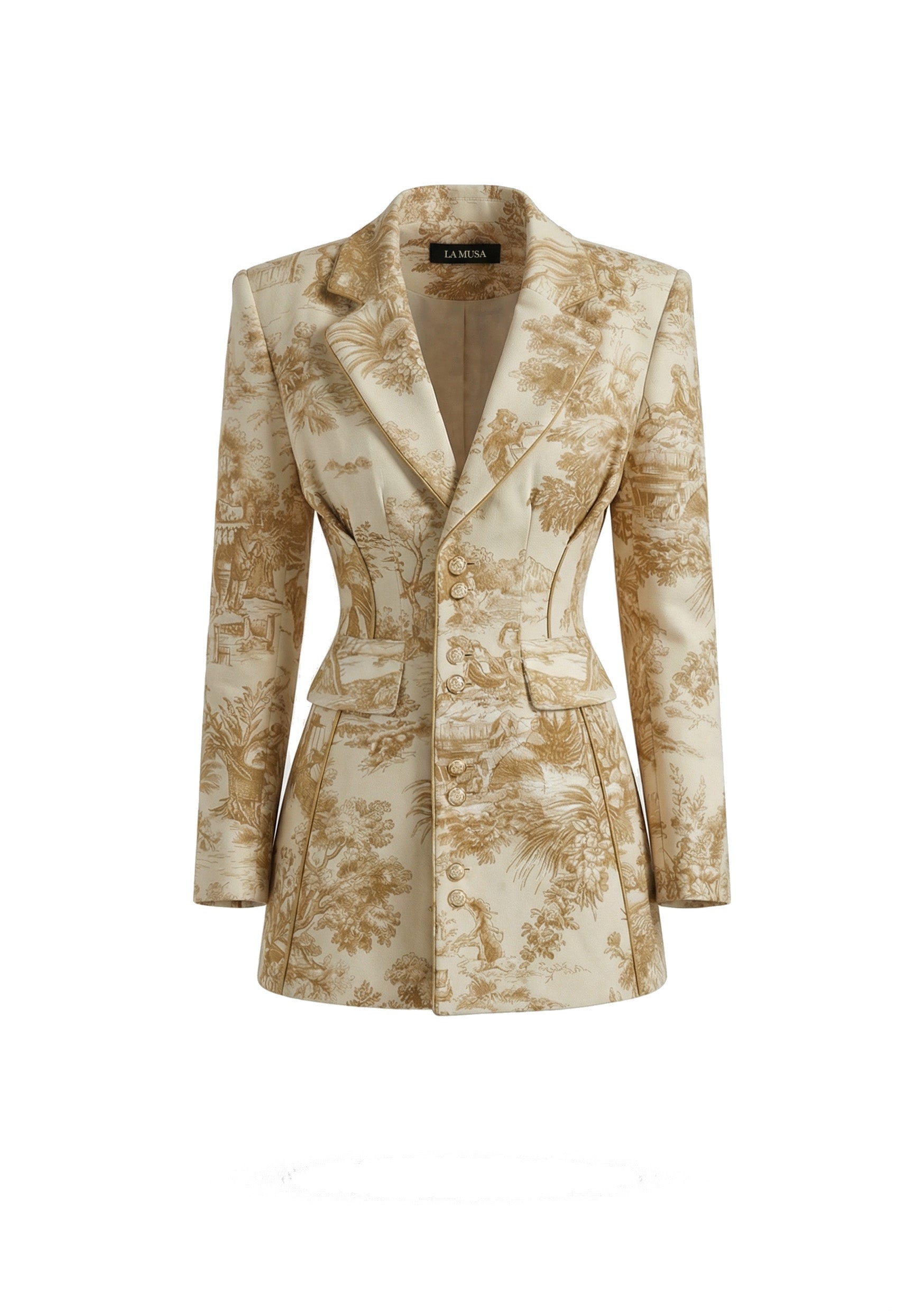 gold blazer dress womens Versailles Mini - Ivory Gold Toile Blazer Dress