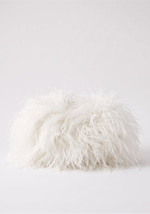 Milk Feather Bag closed, front view, in soft cream ostrich feathers.