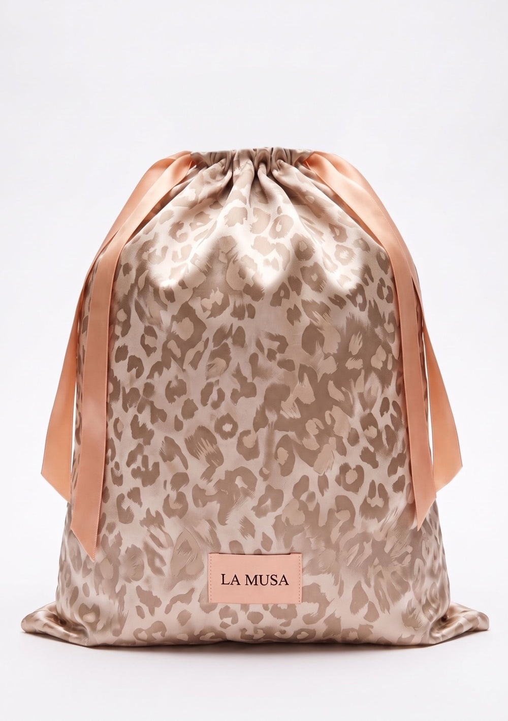 Feline Sleep Set with pillowcase, eye mask, scrunchie and pouch in warm beige-rose woven leopard jacquard