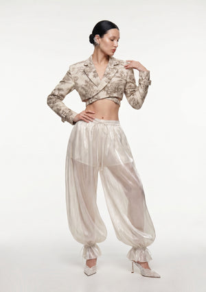 Sirocco Pants sheer organza wide leg balloon pants front three quarter view with Savoy Blazer