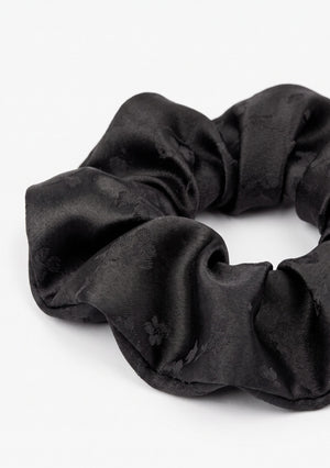Tenebrae oversized scrunchie in deep black woven floral jacquard