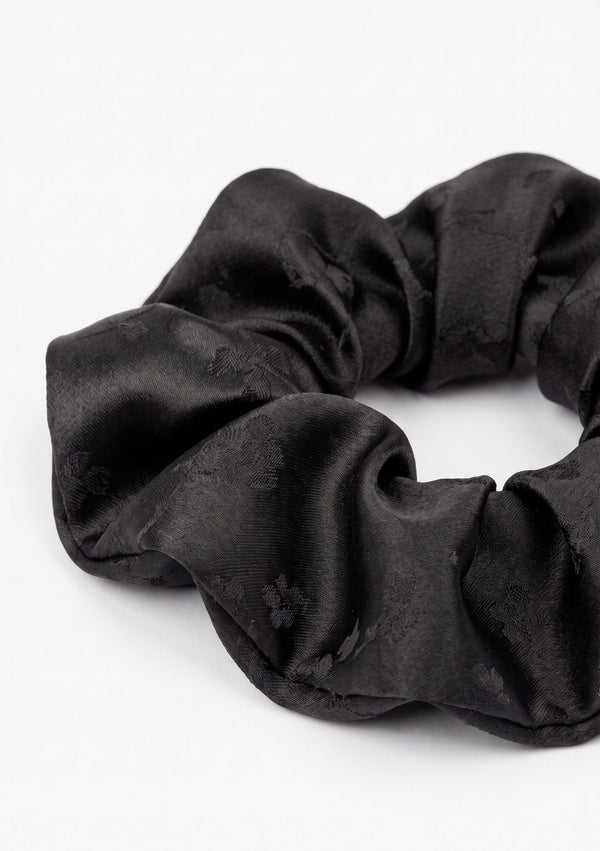 Tenebrae oversized scrunchie in deep black woven floral jacquard