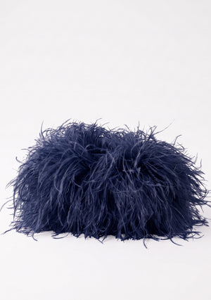 Ocean Feather Bag front view in voluminous navy ostrich feathers.