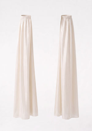 Sirocco cream satin-chiffon detachable sleeves, product-only flat lay showing wide flared cuffs