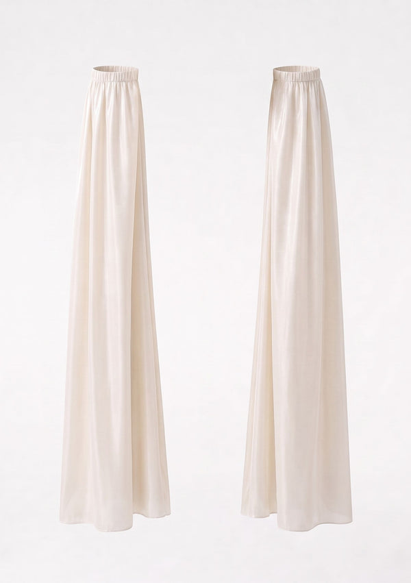 Sirocco cream satin-chiffon detachable sleeves, product-only flat lay showing wide flared cuffs