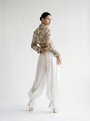 Lunaria Pants ivory balloon trousers full length front view on model