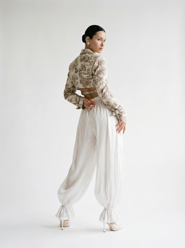 Lunaria Pants ivory balloon trousers full length front view on model