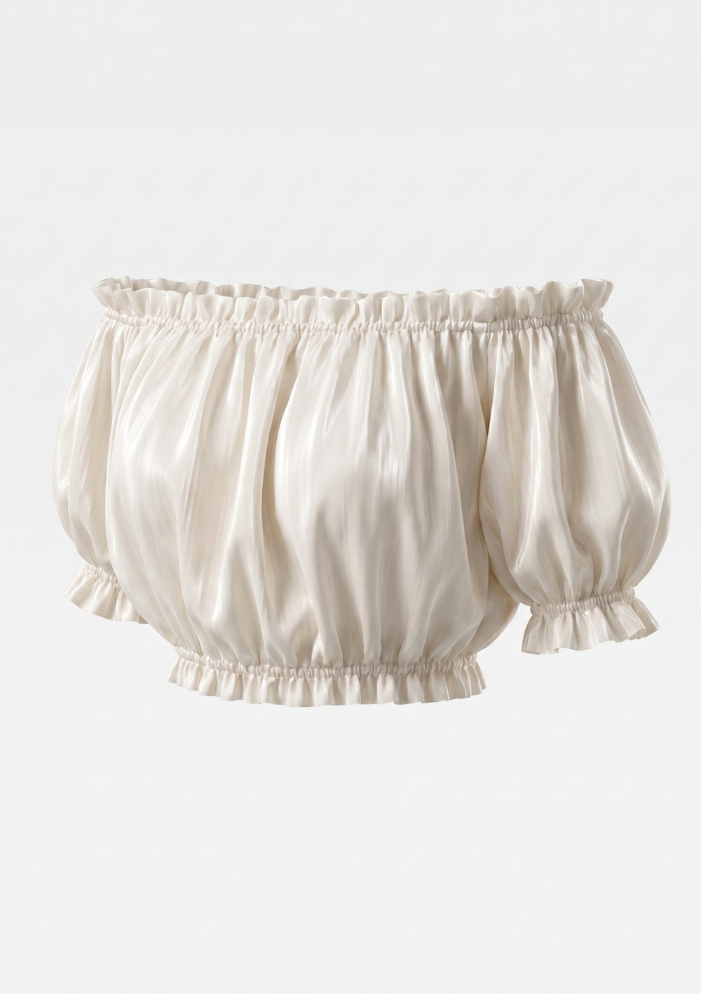 Sirocco cream off-shoulder puff-sleeve crop top front view worn on-model with the matching maxi skirt