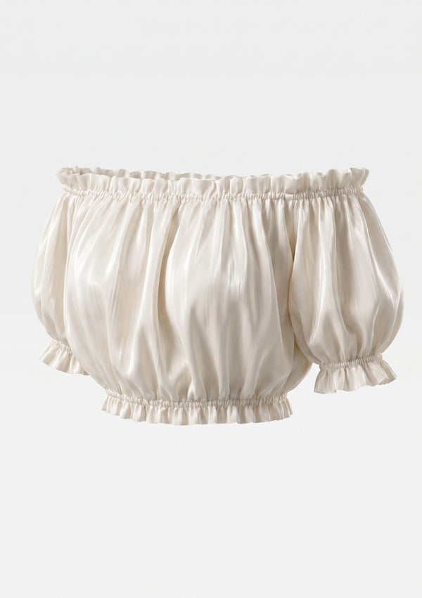 Sirocco cream off-shoulder crop top front view with ruffle neckline