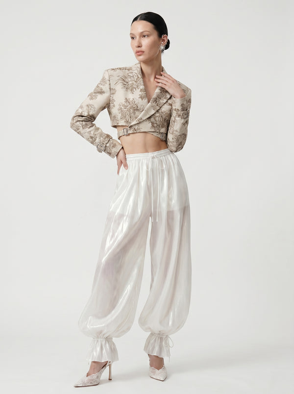 Lunaria Pants ivory balloon trousers front view with Savoy Blazer editorial look