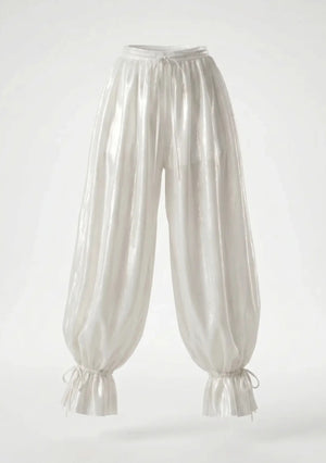 Sirocco Pants ivory sheer organza balloon pants product shot pearlescent finish drawstring cuffs