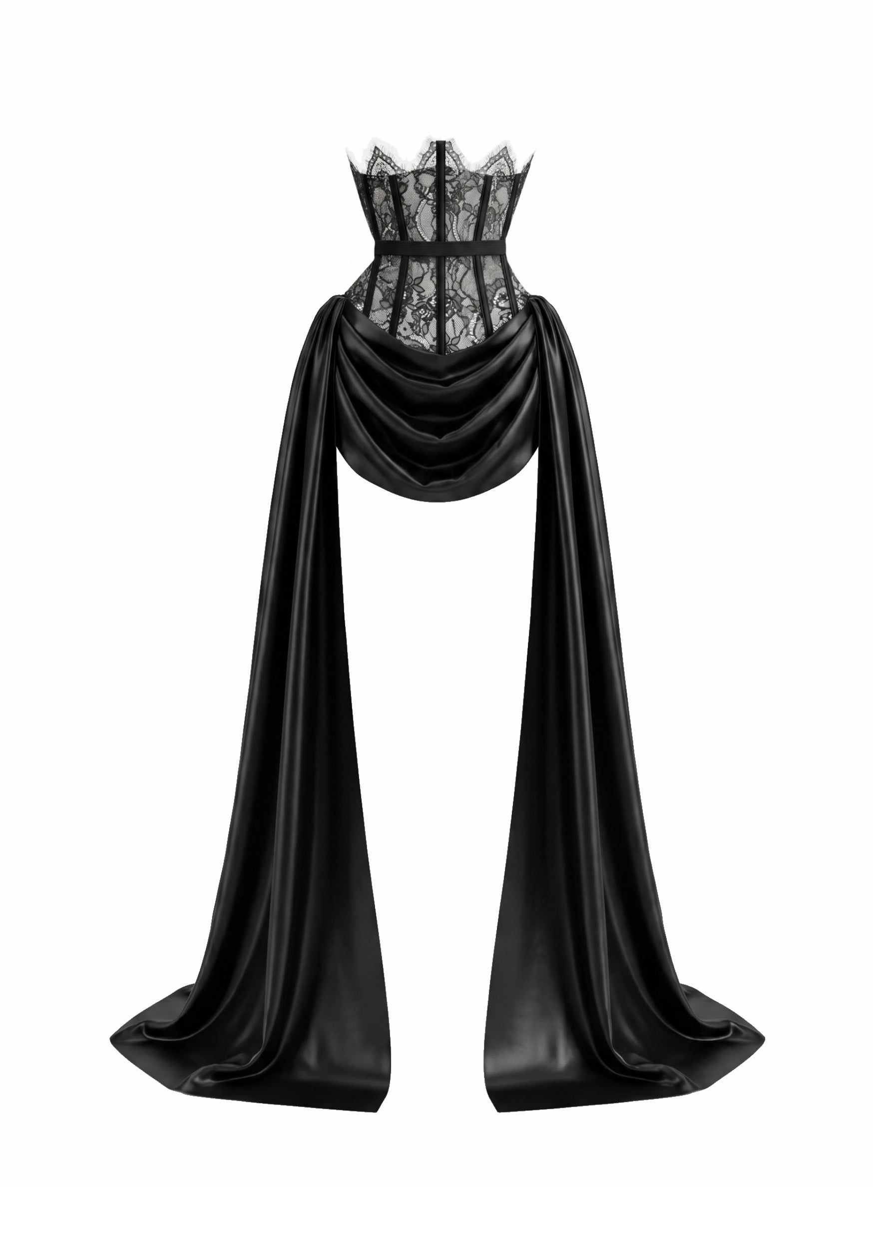 Black Satin Corset Mini Skirt with Train - Baccara | La Musa
