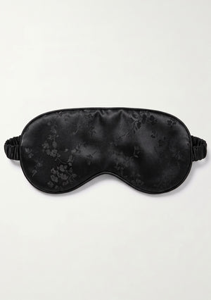 Tenebrae padded contoured eye mask in deep black woven floral jacquard