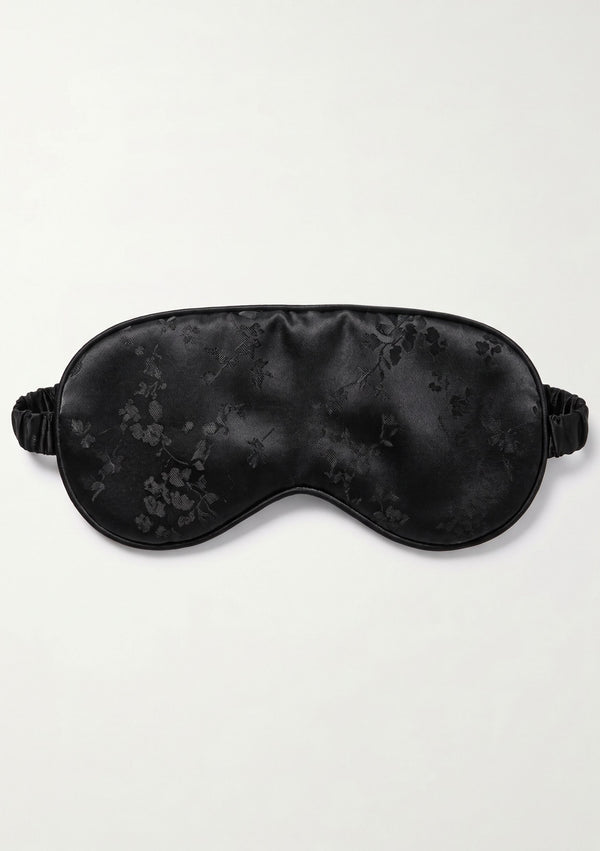 Tenebrae padded contoured eye mask in deep black woven floral jacquard