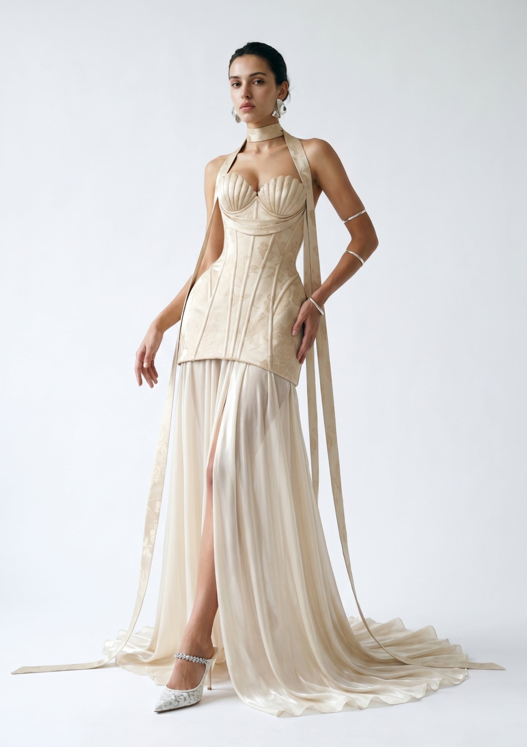 Champagne Jacquard Corset Mini Dress - Nacre