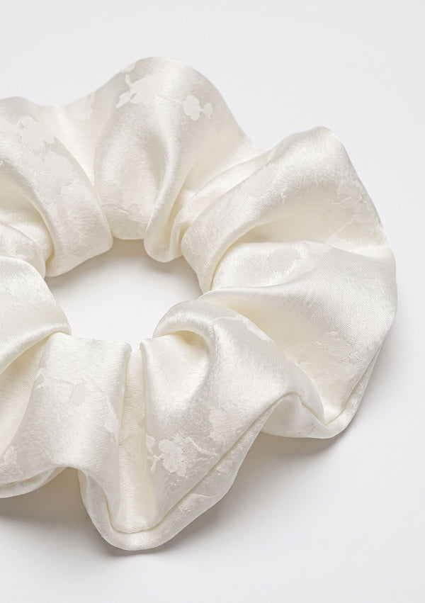 Moonveil oversized scrunchie in ivory woven floral jacquard