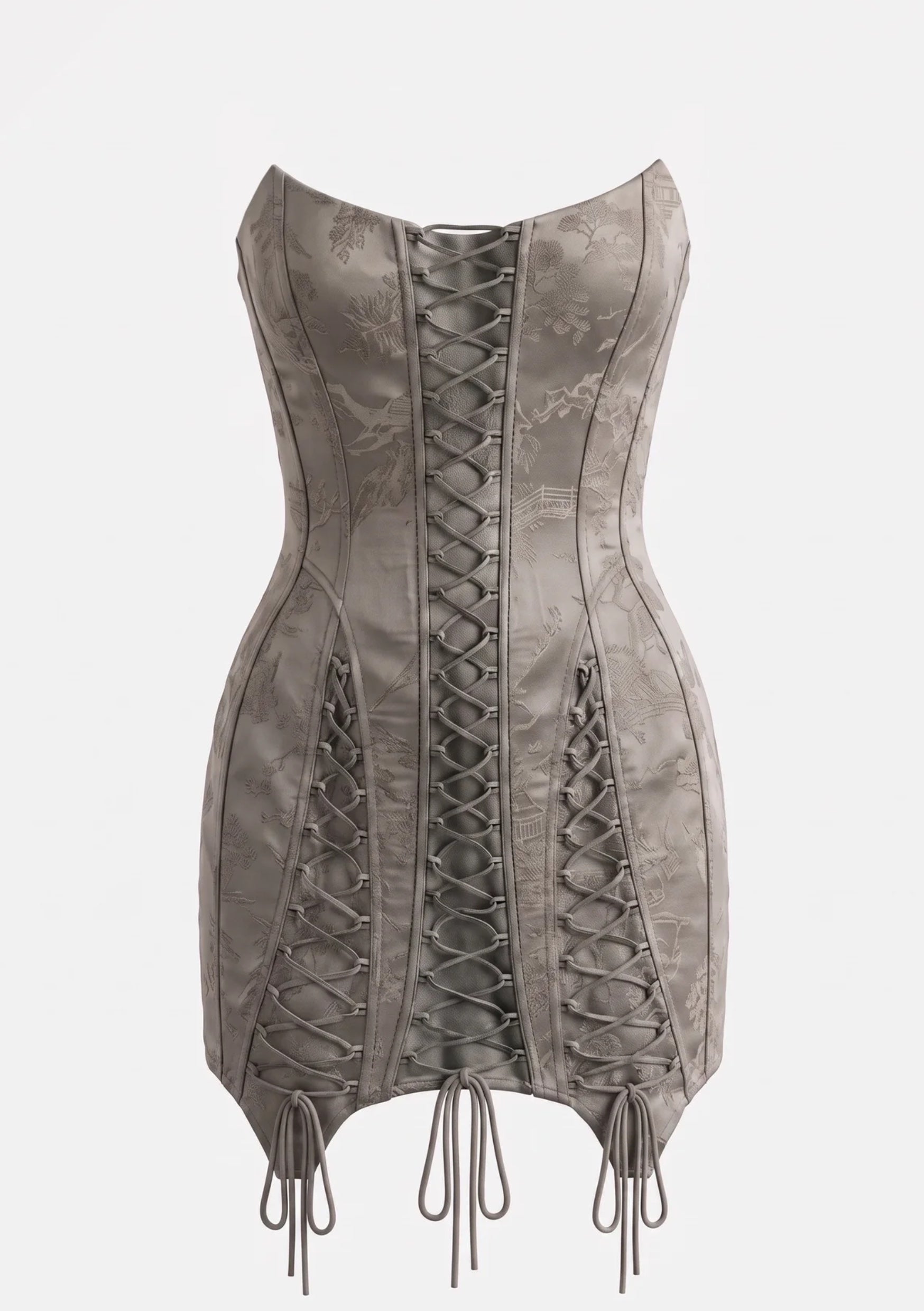 Grey Jacquard Lace-Up Corset Mini Dress - Lucentia | La Musa