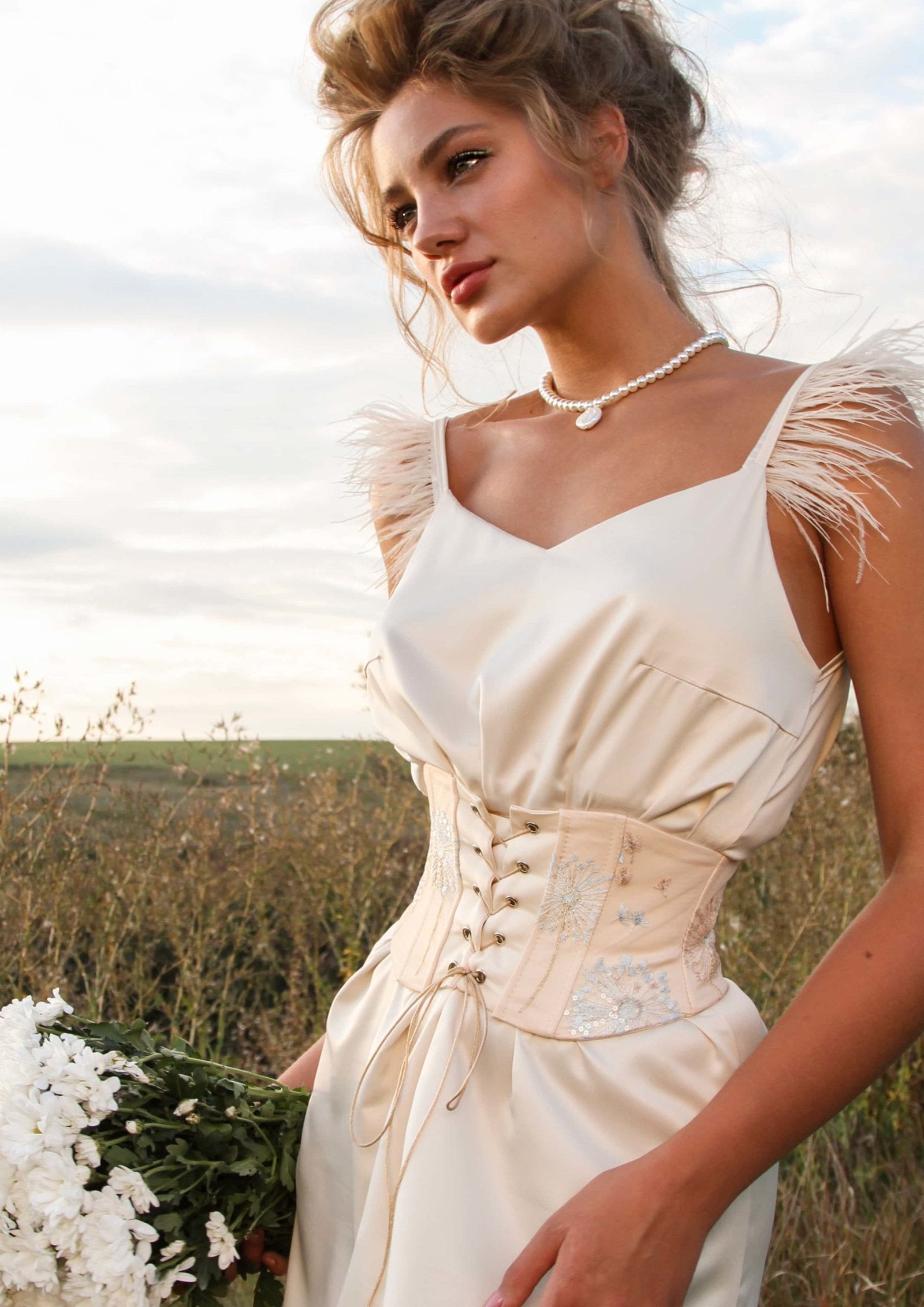 Nude Gold Embroidered Underbust Corset - Venetian